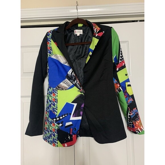 L’Atiste By Amy Artsy Funky Graffiti Printed Jacket Blazer Retro Size S - Picture 2 of 8